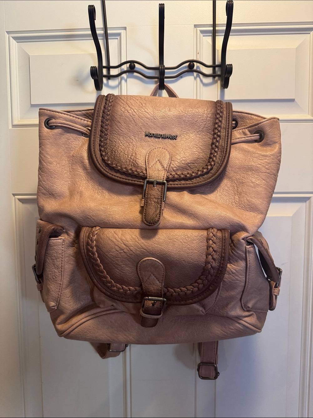 Montana West Blush Leather Drawstring Backpack with Braided Trim